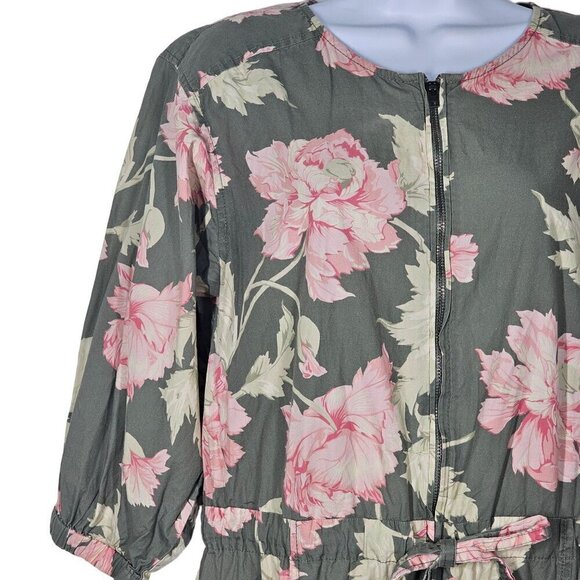 Lavie Rebecca Taylor Floral Short Sleeve Peonies Jumpsuit In Moss Combo XL - Picture 16 of 16